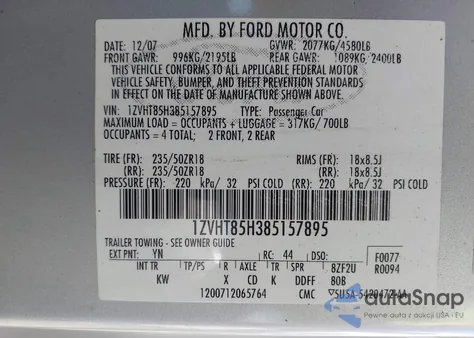 2008 Ford Mustang Gt Deluxe/Gt Premium from USA, damaged, VIN 1ZVHT85H385157895